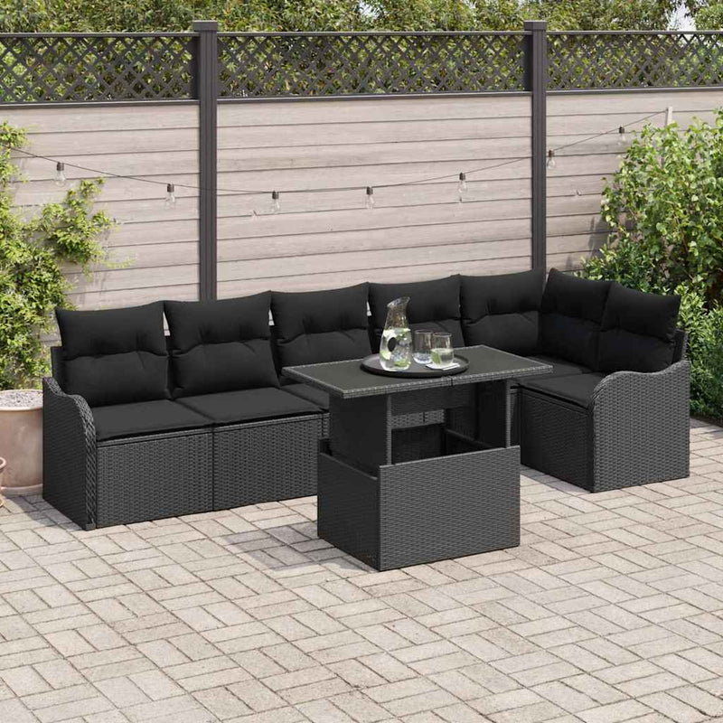 Set de canapele pentru grădină 7 buc. Negru Poli Rattan