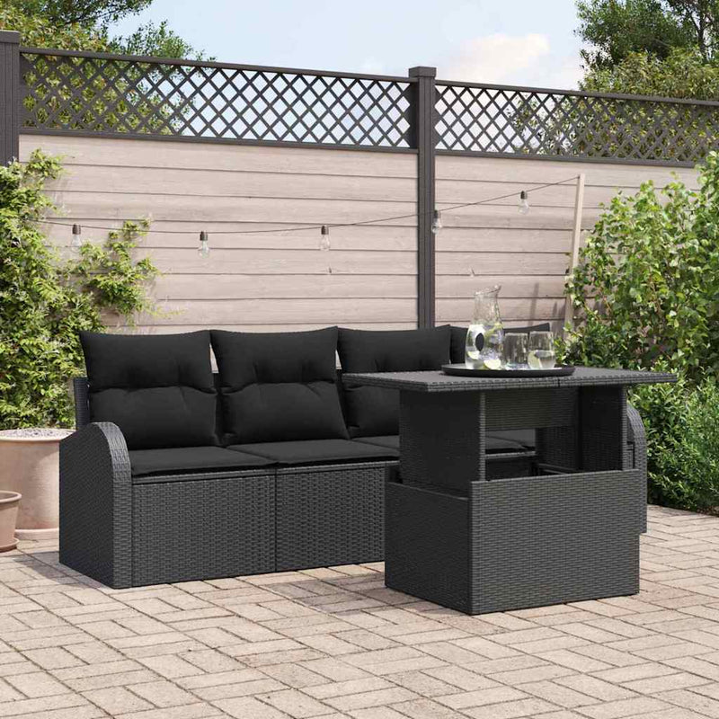 Set de canapele pentru grădină 5 buc. Negru Poli Rattan