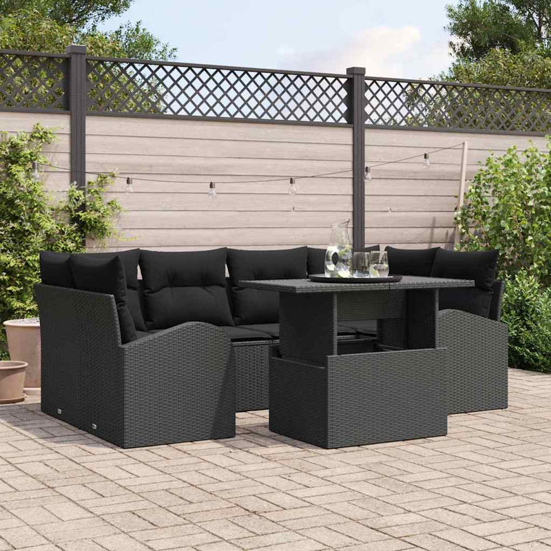 Set de canapele pentru grădină 7 buc. Negru Poli Rattan