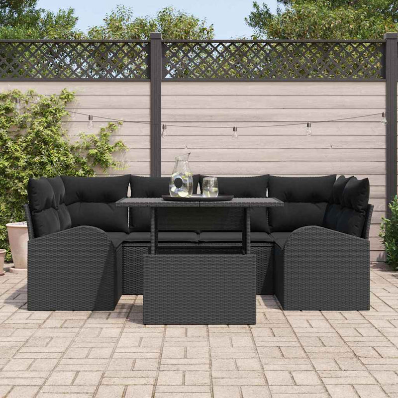 Set de canapele pentru grădină 7 buc. Negru Poli Rattan