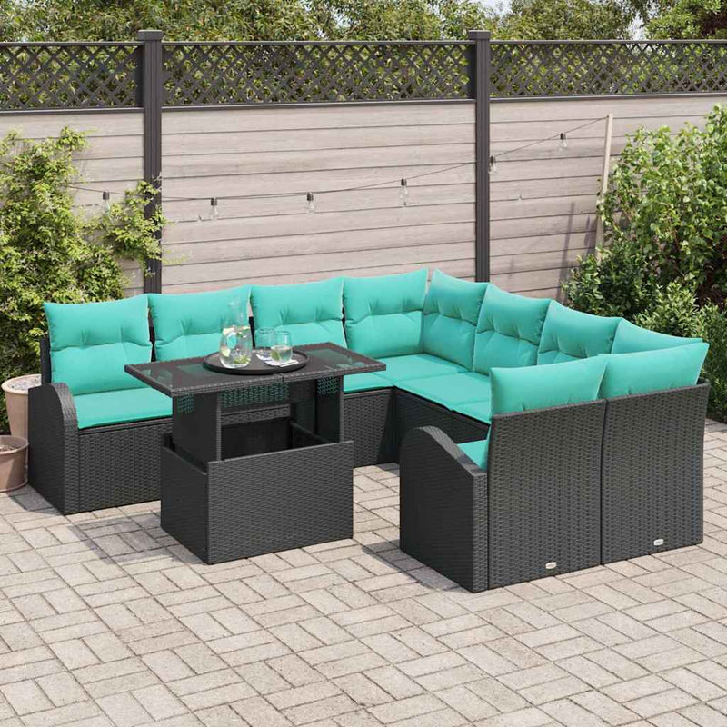 Set de canapele pentru grădină 9 buc. Negru Poli Rattan