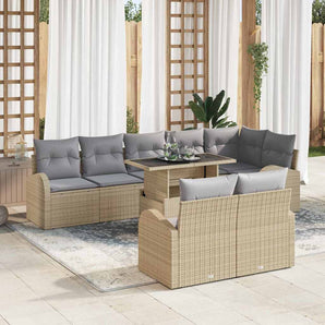 Set de canapele pentru grădină 9 buc. Bej Rattan poli