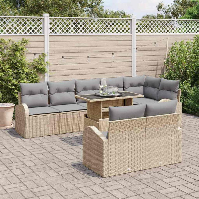 Set de canapele pentru grădină 9 buc. Bej Rattan poli