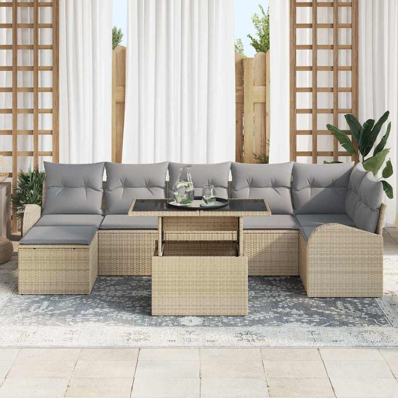Set de canapele pentru grădină 8 buc. Bej Rattan poli