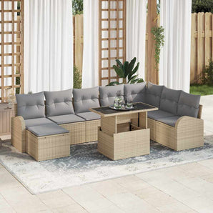 Set de canapele pentru grădină 9 buc. Bej Rattan poli