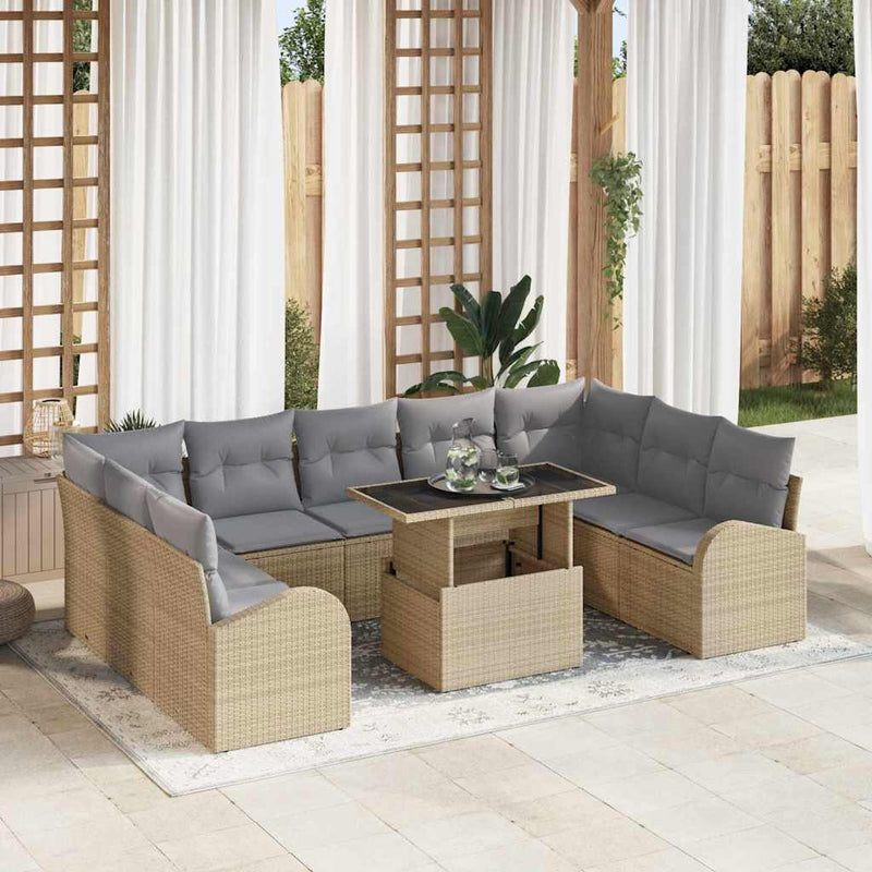 Set de canapele pentru grădină 10 buc. Bej Rattan poli