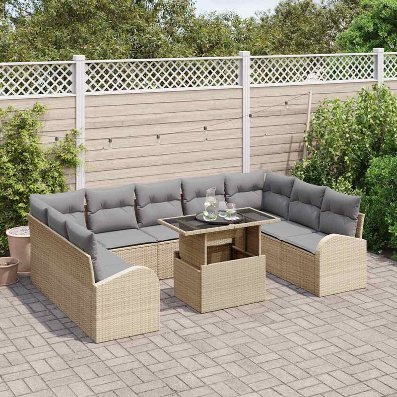 Set de canapele pentru grădină 10 buc. Bej Rattan poli