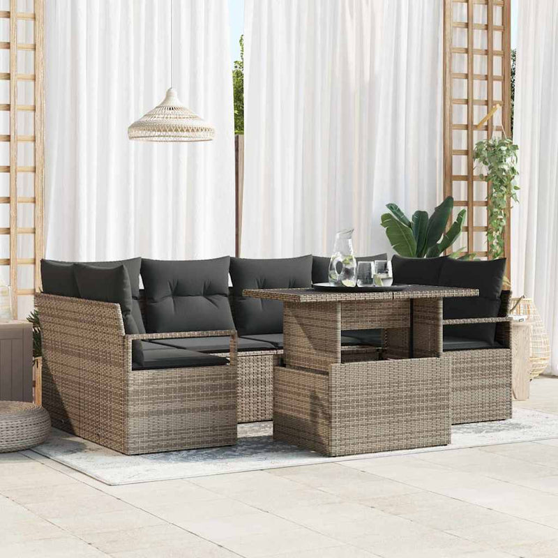 Set de canapele pentru grădină 7 buc. Gri Rattan poli