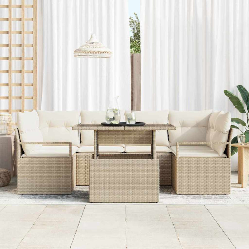 Set de canapele pentru grădină 7 buc. Bej Rattan poli
