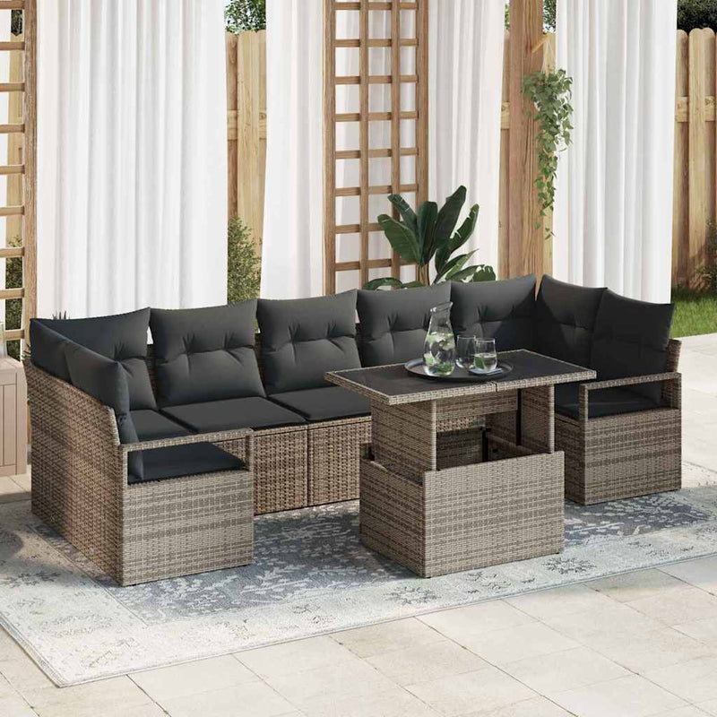 Set de canapele pentru grădină 8 buc. Gri Rattan poli