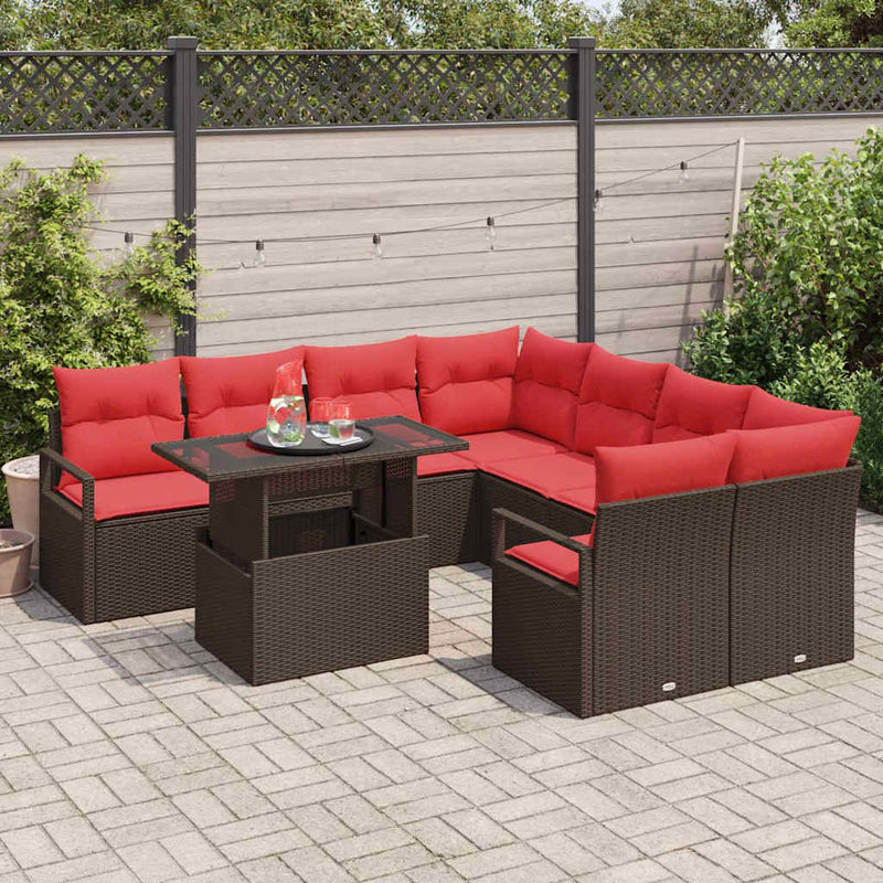 Set de canapele pentru grădină 9 buc. Maro Rattan poli