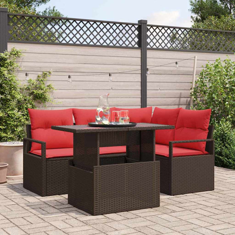 Set de canapele pentru grădină 5 buc. Maro Rattan poli