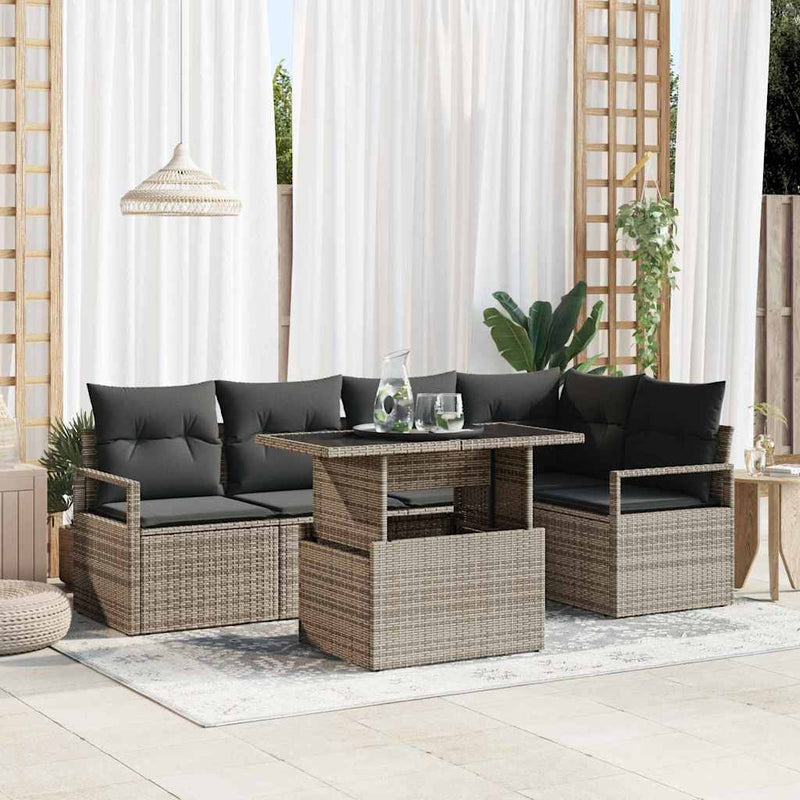 Set de canapele pentru grădină 6 buc. Gri Rattan poli