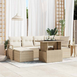 Set de canapele pentru grădină 7 buc. Bej Rattan poli