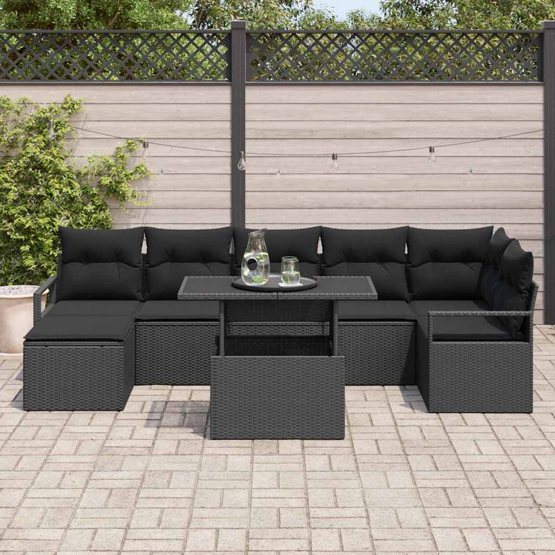 Set de canapele pentru grădină 8 buc. Negru Rattan poli