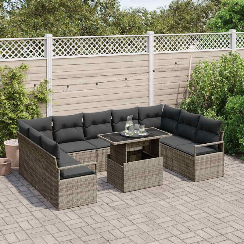 Set de canapele pentru grădină 10 buc. Gri Rattan poli