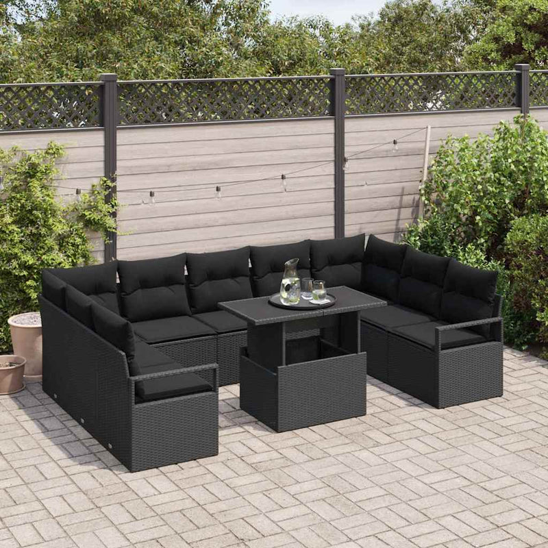 Set de canapele pentru grădină 10 buc. Negru Rattan poli