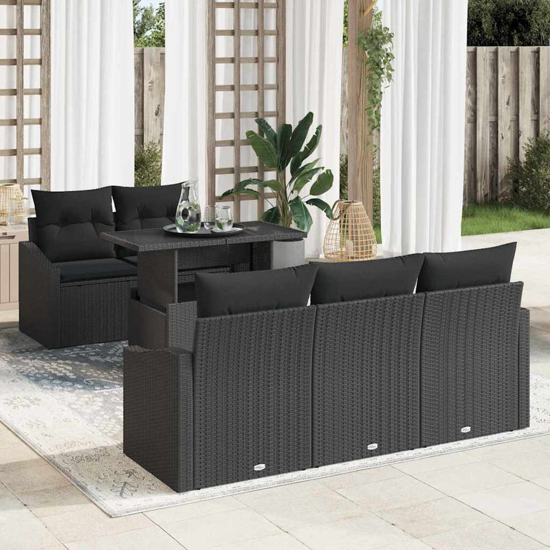 Set de canapele pentru grădină 6 buc. Negru poliratan