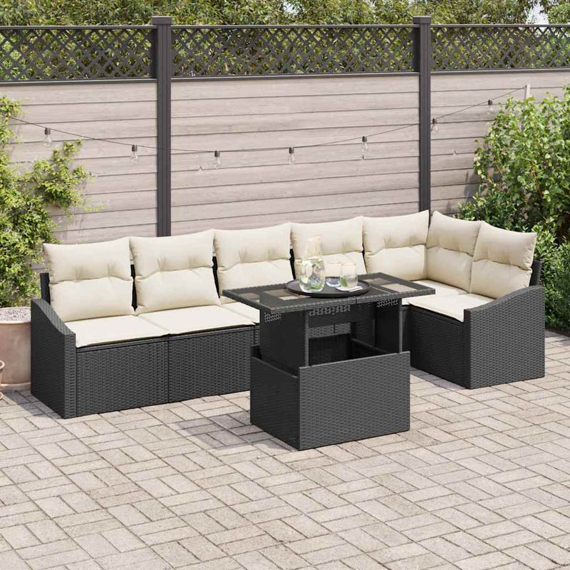Set de canapele pentru grădină 7 buc. Negru și Crem