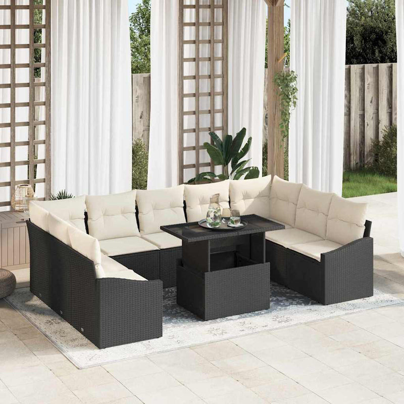 Set de canapele pentru grădină 10 buc. Negru și Crem