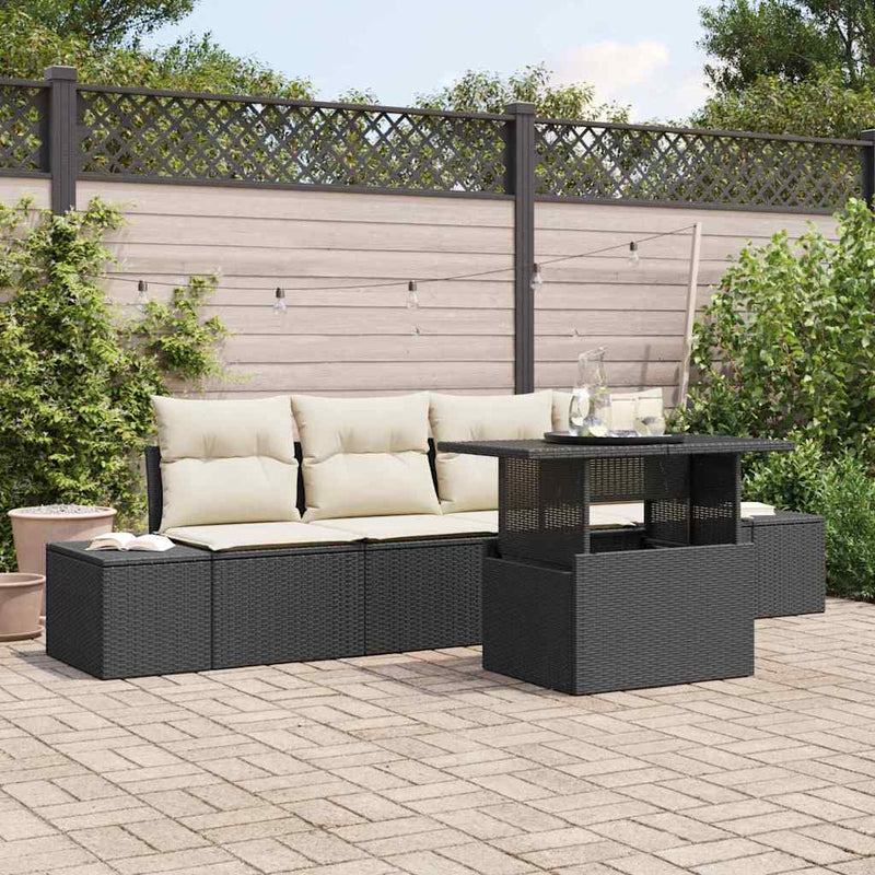 Set de canapele pentru grădină 5 buc. Negru și Crem