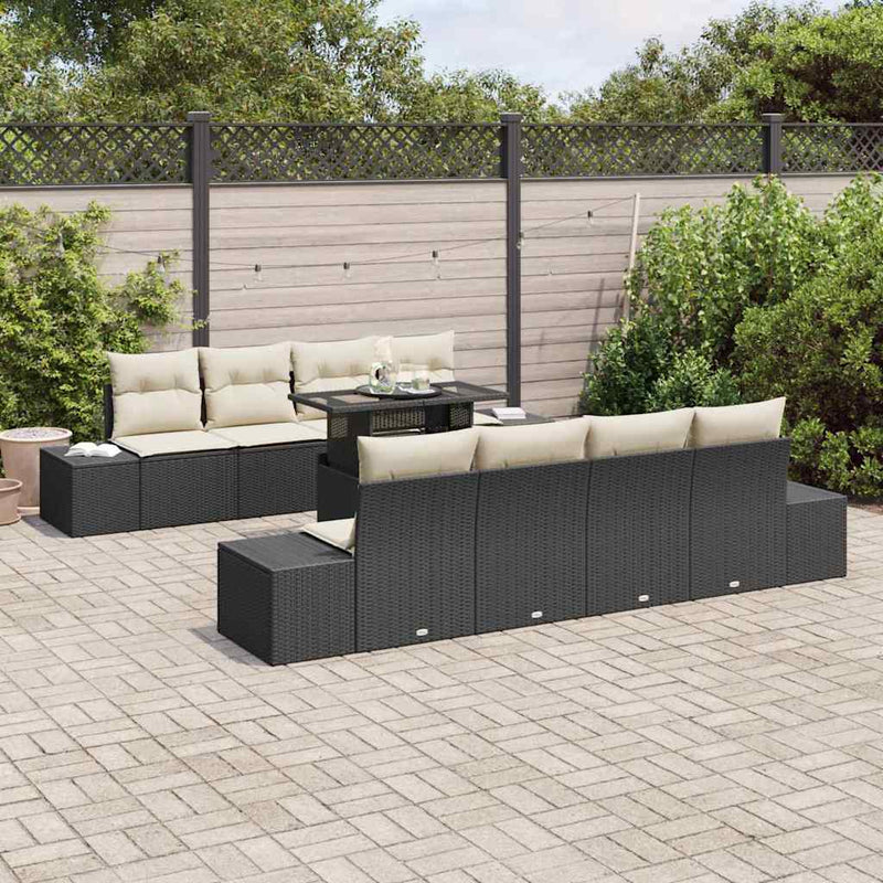 Set de canapele pentru grădină 9 buc. Negru și Crem