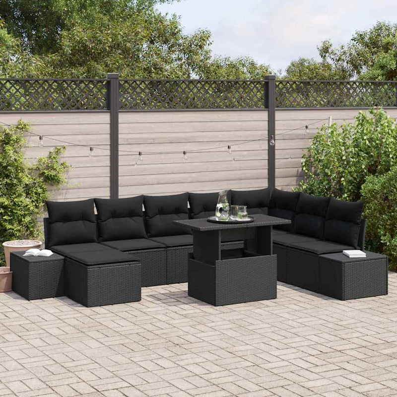 Set de canapele pentru grădină 9 buc. Negru poliratan
