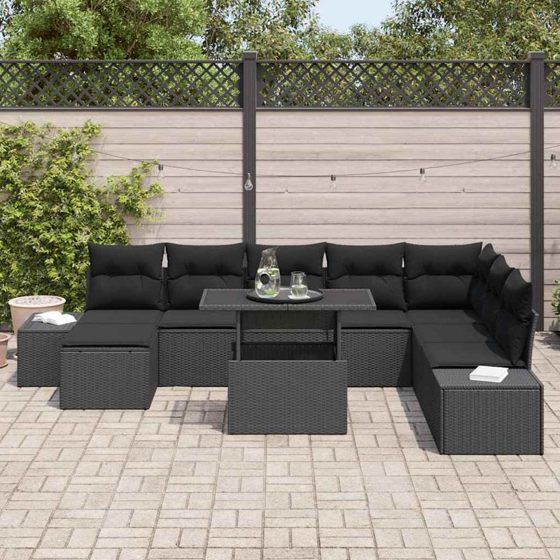 Set de canapele pentru grădină 9 buc. Negru poliratan