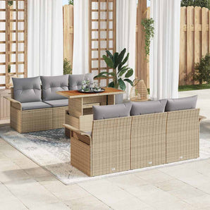 Set de canapele pentru grădină 7 buc. Bej Rattan poli