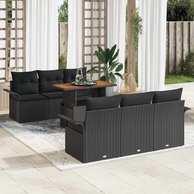 Set de canapele pentru grădină 7 buc. Negru Rattan poli