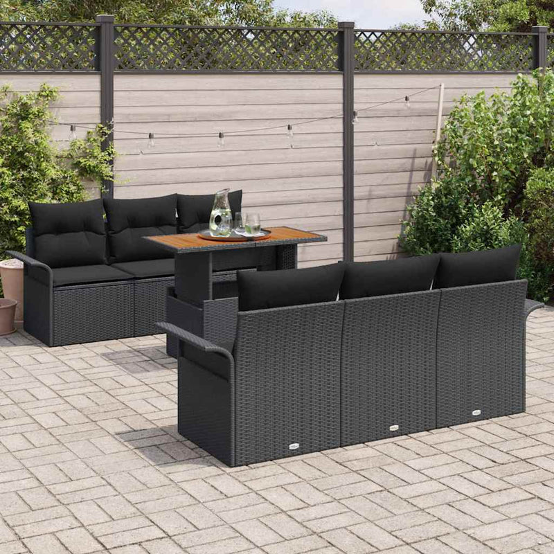 Set de canapele pentru grădină 7 buc. Negru Rattan poli