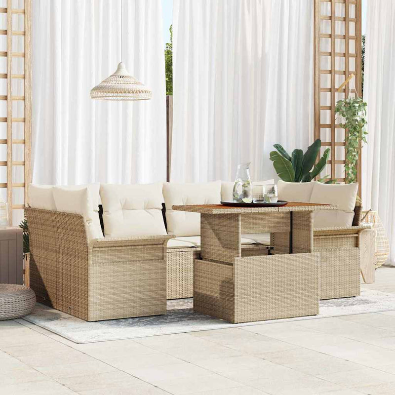Set de canapele pentru grădină 7 buc. Bej Rattan poli