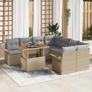 Set de canapele pentru grădină 9 buc. Bej Rattan poli