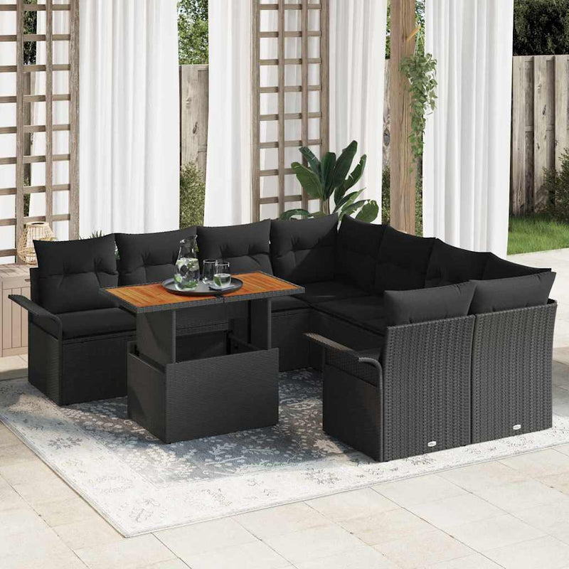 Set de canapele pentru grădină 9 buc. Negru Rattan poli