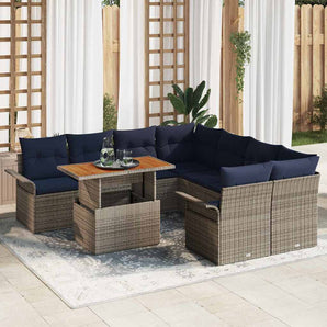 Set de canapele pentru grădină 9 buc. Gri Rattan poli
