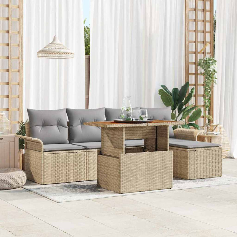 Set de canapele pentru grădină 6 buc. Bej Rattan poli