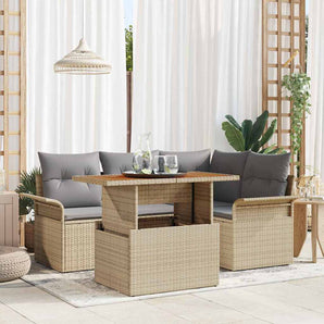 Set de canapele pentru grădină 5 buc. Bej Rattan poli