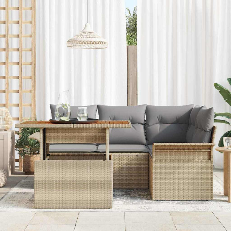 Set de canapele pentru grădină 5 buc. Bej Rattan poli