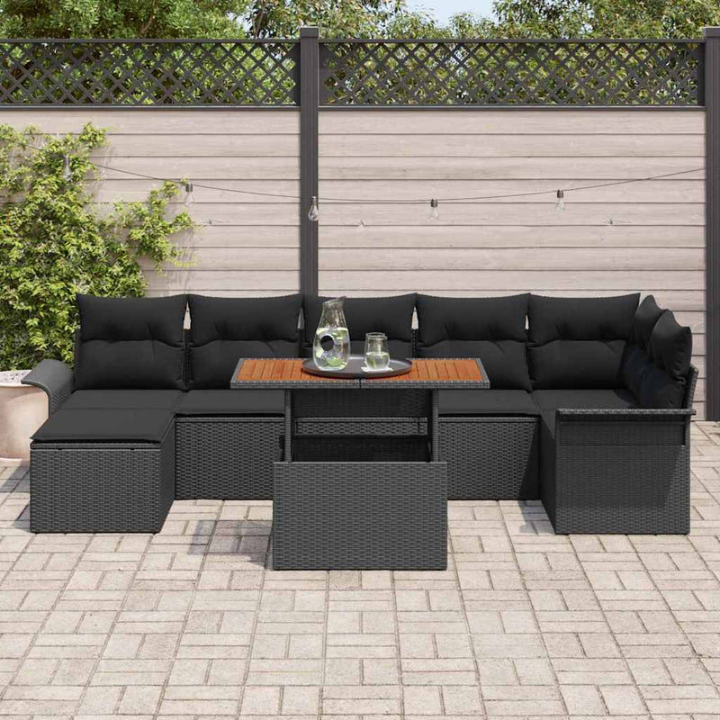 Set de canapele pentru grădină 8 buc. Negru Rattan poli