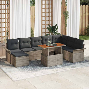 Set de canapele pentru grădină 9 buc. Gri Rattan poli