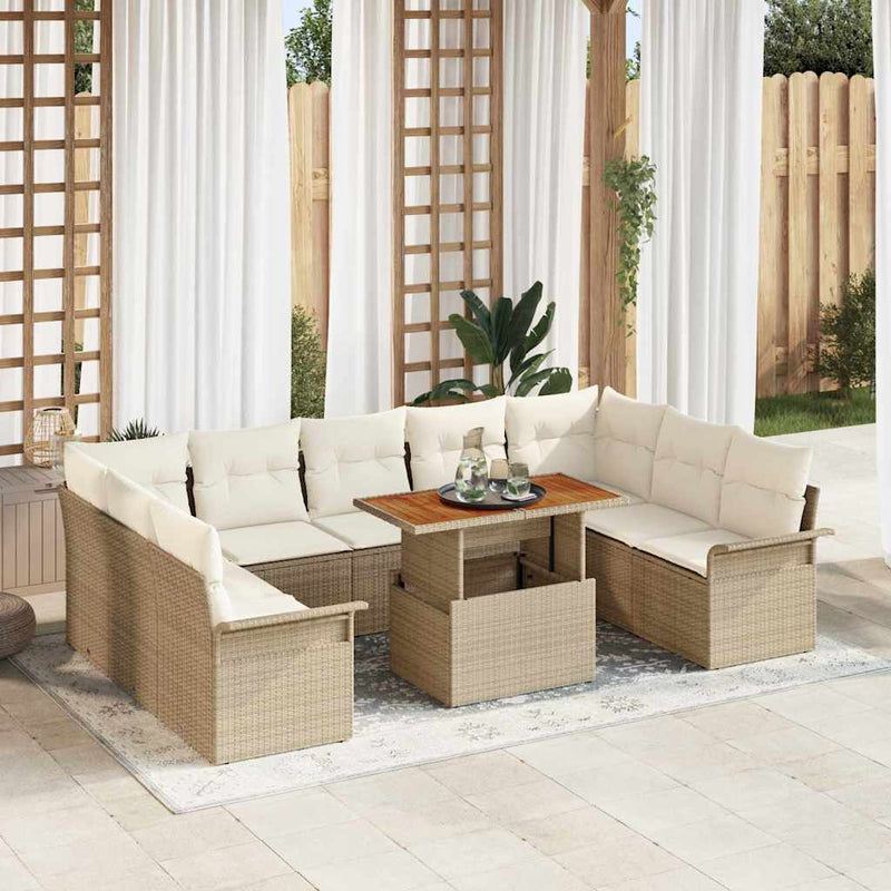 Set de canapele pentru grădină 10 buc. Bej Rattan poli