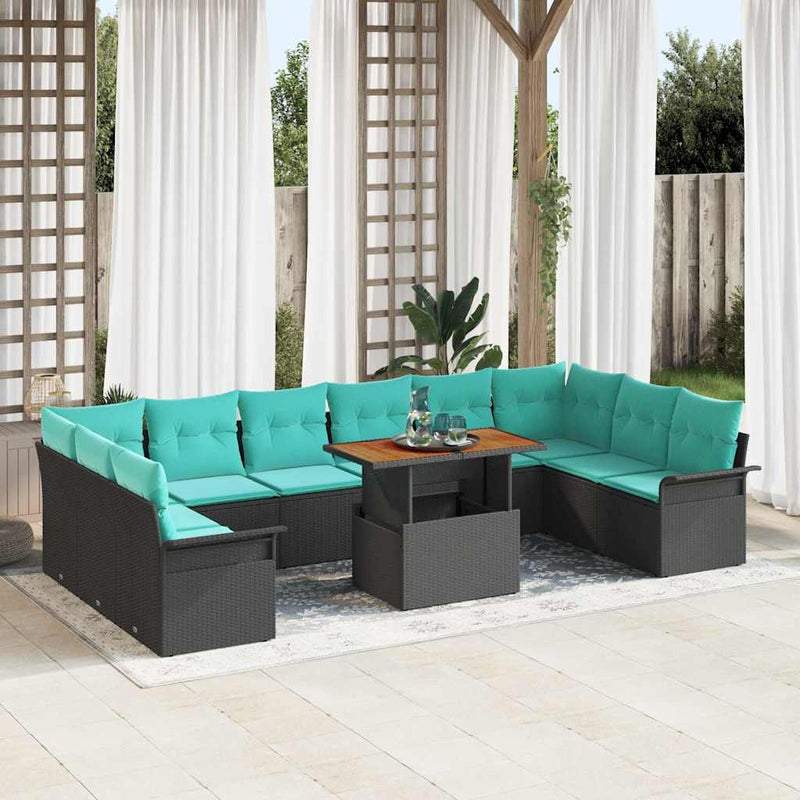 Set de canapele pentru grădină 9 buc. Negru Rattan poli