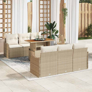 Set de canapele pentru grădină 7 buc. Bej Rattan poli
