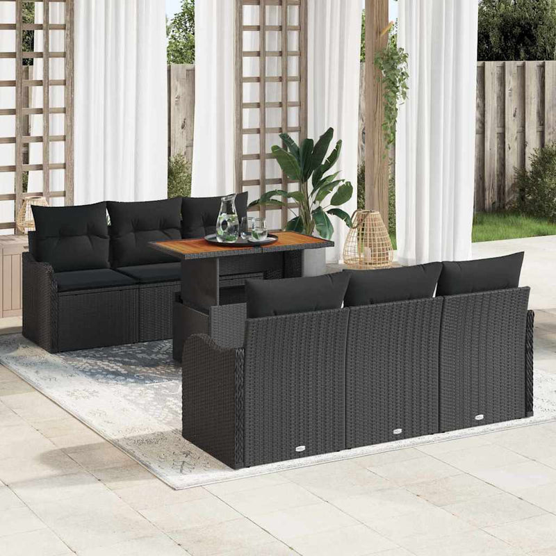 Set de canapele pentru grădină 7 buc. Negru Rattan poli
