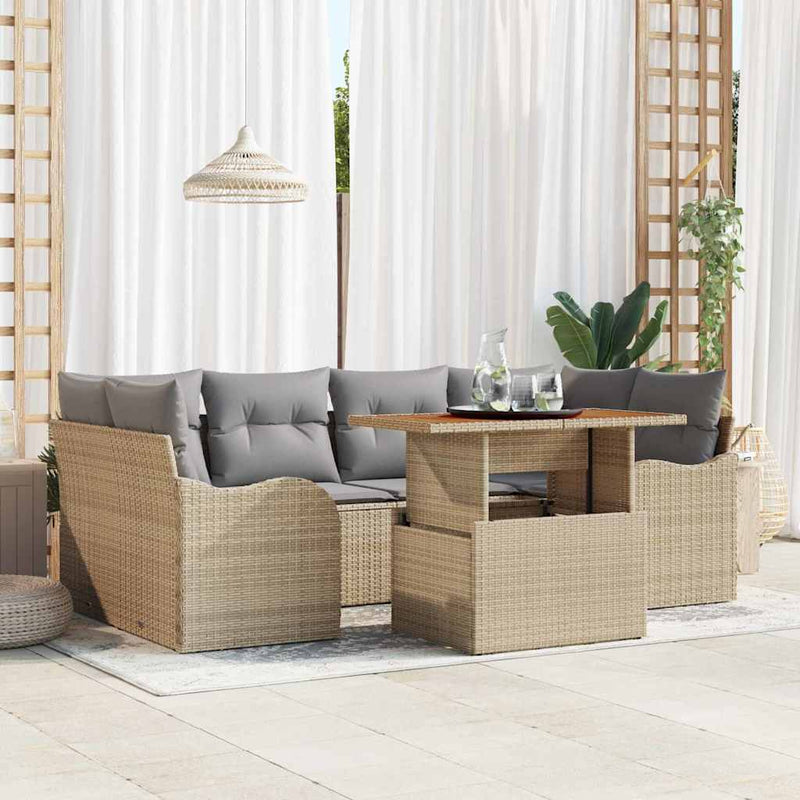 Set de canapele pentru grădină 7 buc. Bej Rattan poli