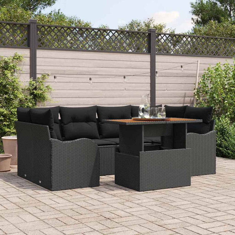 Set de canapele pentru grădină 7 buc. Negru Rattan poli