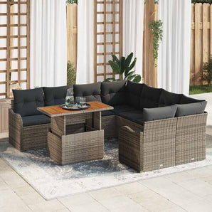 Set de canapele pentru grădină 9 buc. Gri Rattan poli