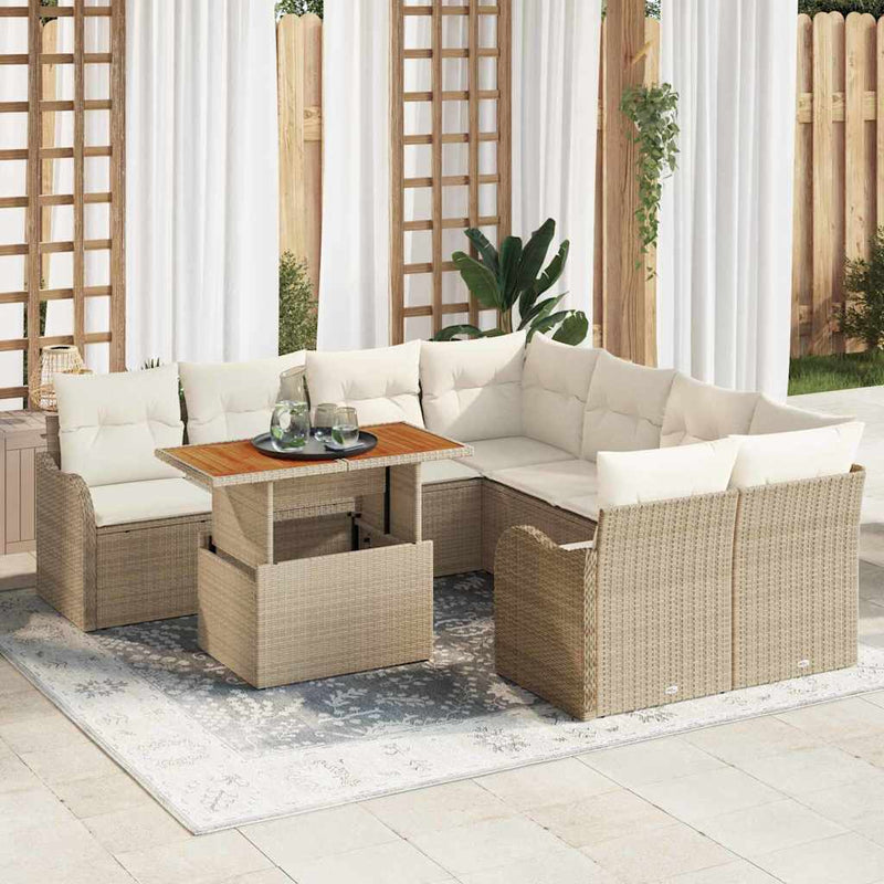 Set de canapele pentru grădină 9 buc. Bej Rattan poli
