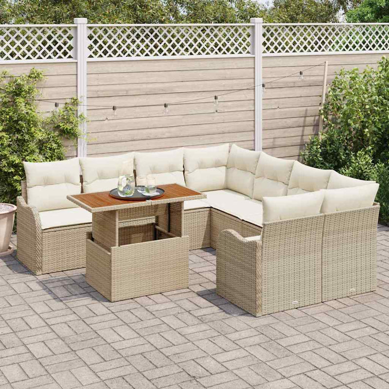 Set de canapele pentru grădină 9 buc. Bej Rattan poli