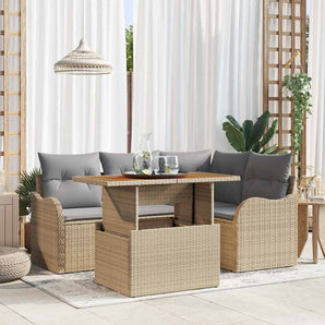 Set de canapele pentru grădină 5 buc. Bej Rattan poli